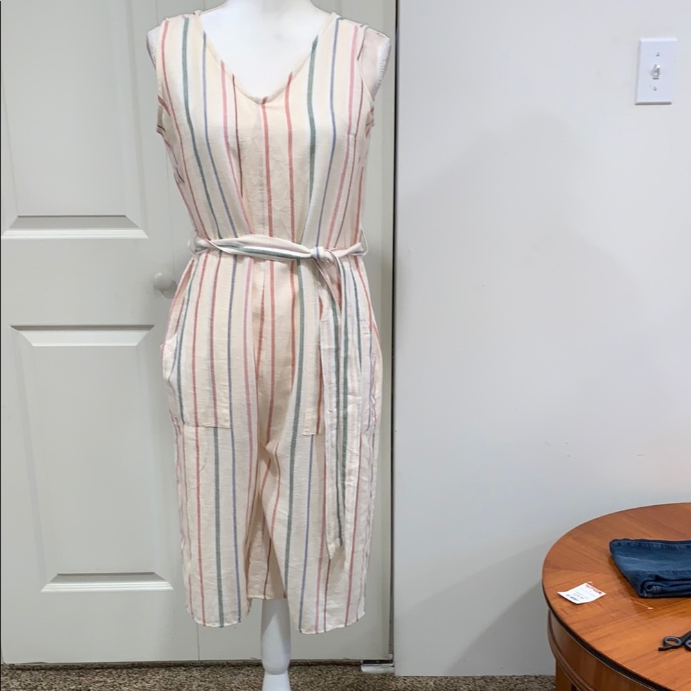 American Eagle Striped Sleeveless Belted Dress